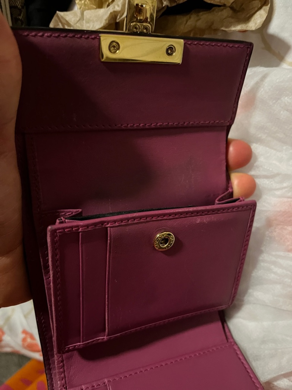 Gucci Red Leather and GG Canvas Mini Wallet with Gold Lock - Picture 2 of 5